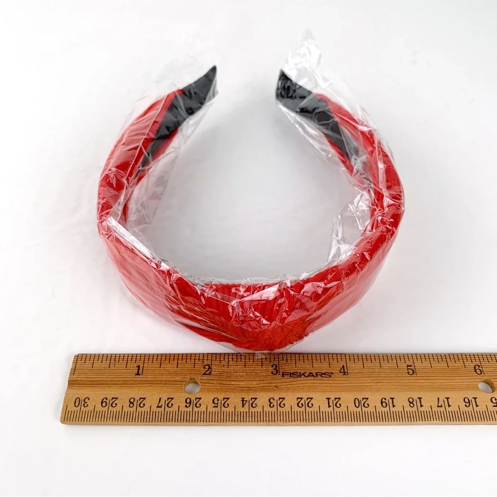Red ribbed headband women's unbranded hair band red fabric with top knot detail